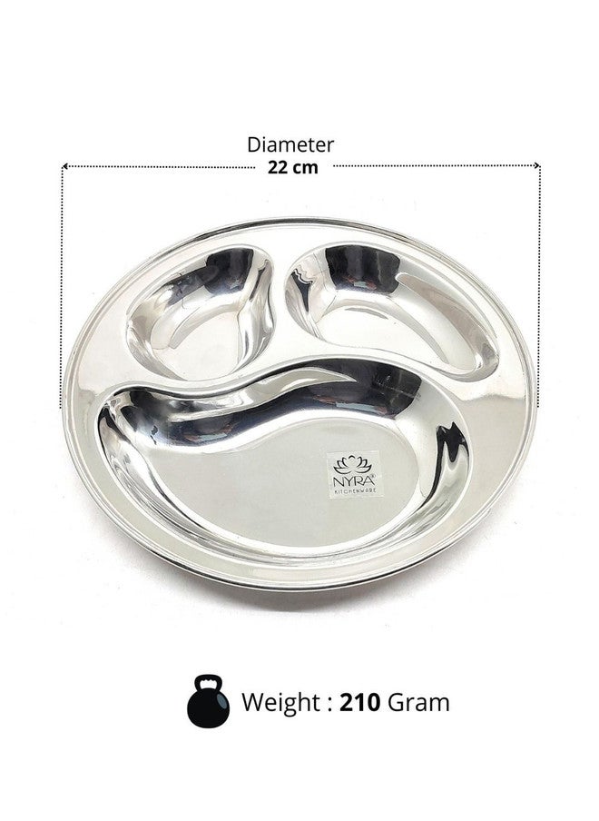 Nyra Kitchenware Steel 3-Compartment Stainless Steel Dishwasher Safe Plate - Image 2